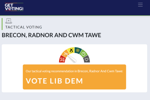 Tactical Voting Advice recommending Lib Dems in BR&CT